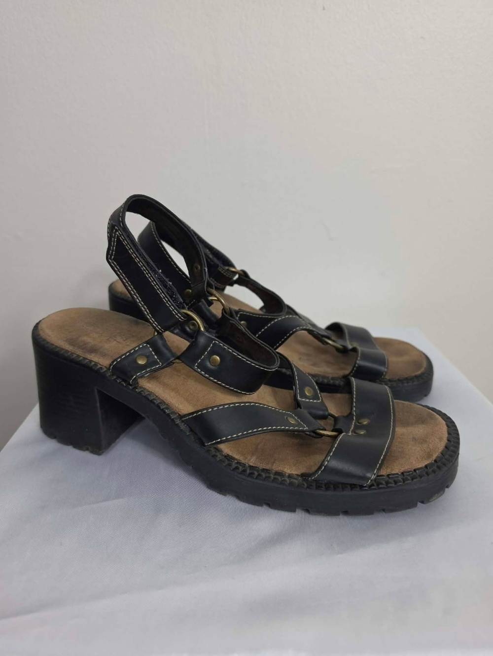 725 Originals Black Strappy Chunky Heel Sandals with Adjustable Ankle Strap